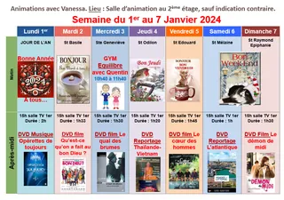 plannings du mois de janvier 2024