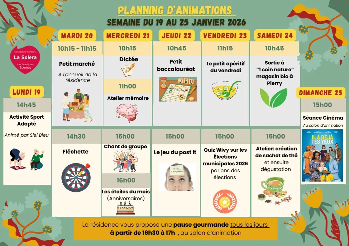 Planning des animations du 19 au 25/01