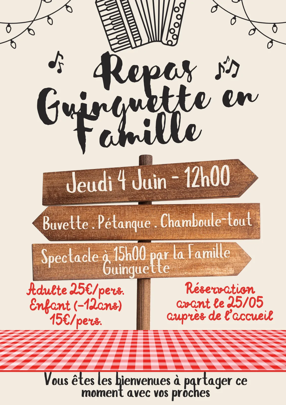 Venez partager un moment avec votre proche au sein de notre Guinguette le  Jeudi 4 Juin