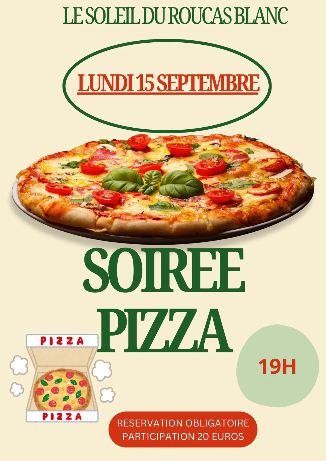 "Soirée pizza au Soleil du Roucas blanc" . Lundi 15 septembre 19h