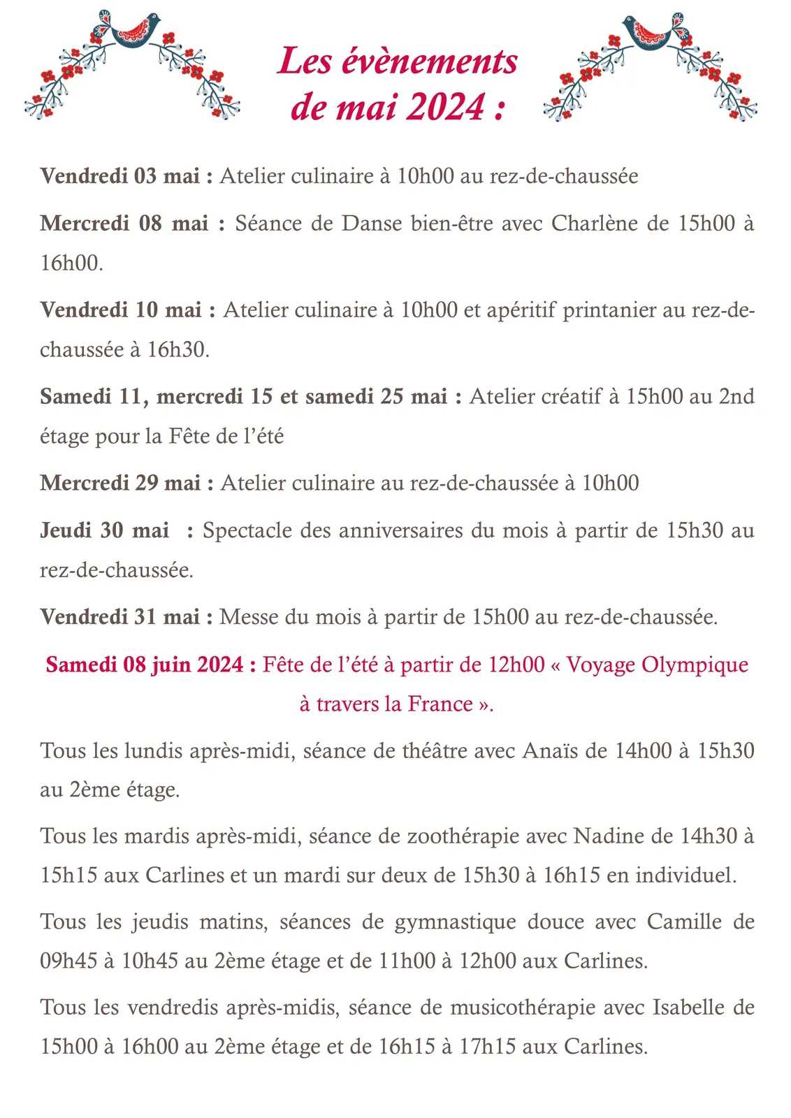 Evènements du mois de mai 