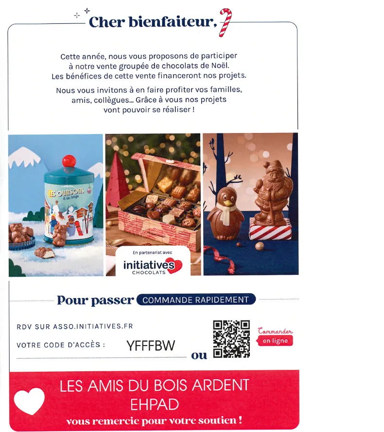 Vente de chocolats au profit des Amis du Bois Ardent
