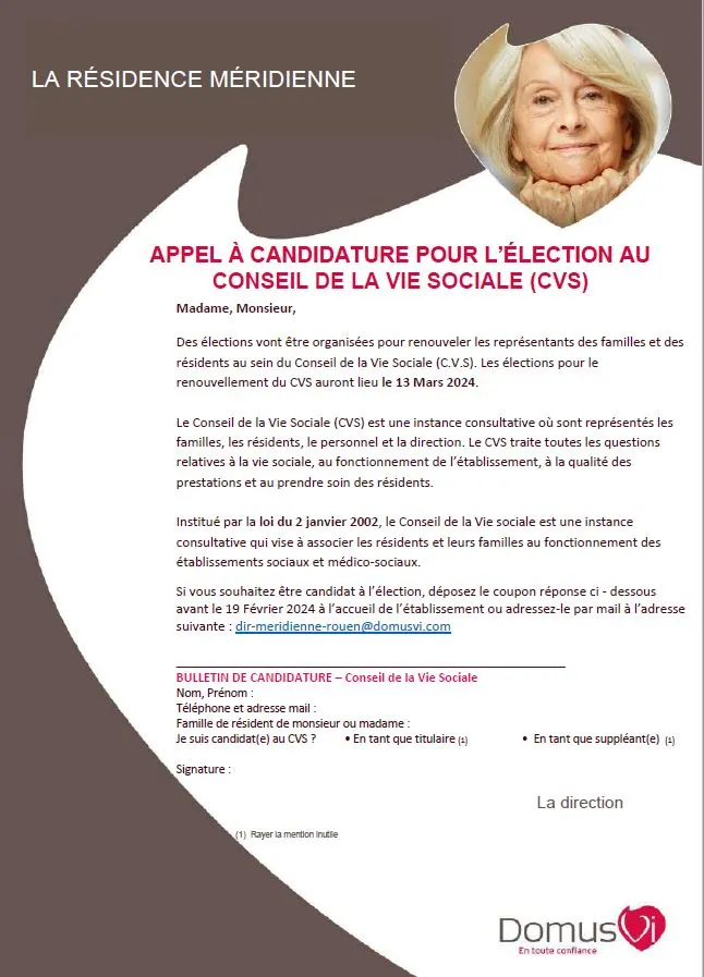 Renouvellement de notre Conseil de Vie Sociale 