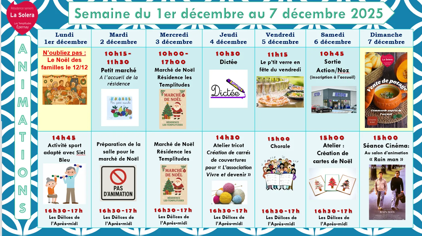 Planning des animations du 01 au 07/12