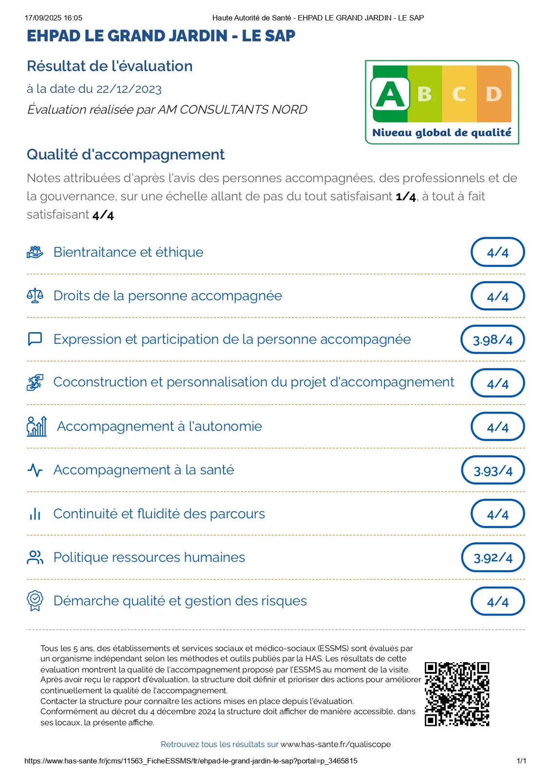 Résultat de l'évaluation externe - Une reconnaissance de notre engagement qualité